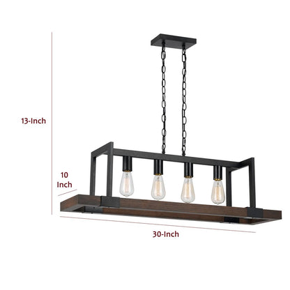 60 X 4 Watt Wood and Metal Chandelier with 6 Foot Chain, Brown and Black - View 6