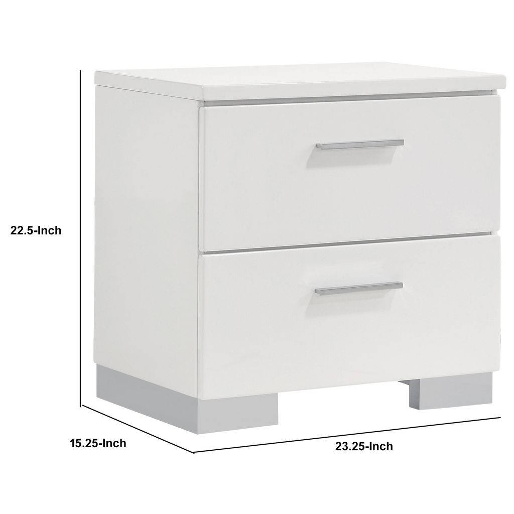 Wooden Nightstand with 2 Drawers and Chrome Metal Legs, White - View 5