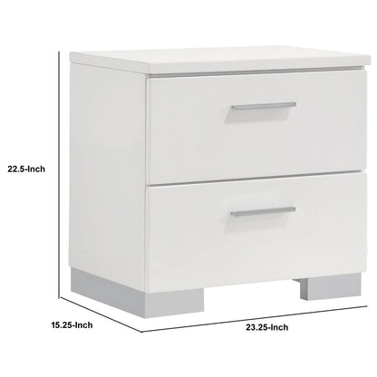 Wooden Nightstand with 2 Drawers and Chrome Metal Legs, White - View 5