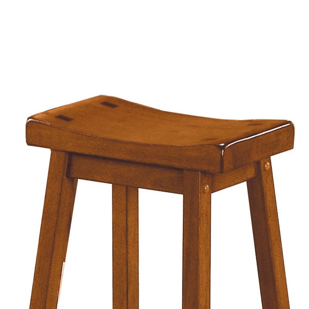 Wooden 29" Counter Height Stool with Saddle Seat, Oak Brown, Set Of 2 - View 5
