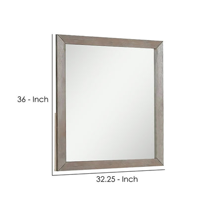 Wall Mirror with Wooden Frame and Grain Details, Natural Brown - View 6
