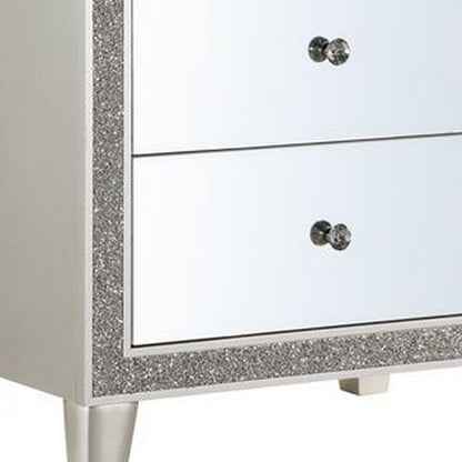Nightstand with Mirrored Front 2 Drawers, Champagne Silver - View 5