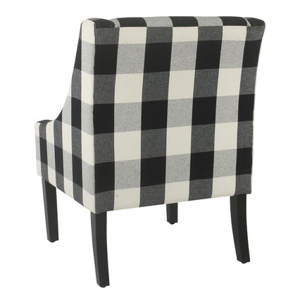 Fabric Upholstered Wooden Accent Chair with Buffalo Plaid Pattern, Black and White - View 4