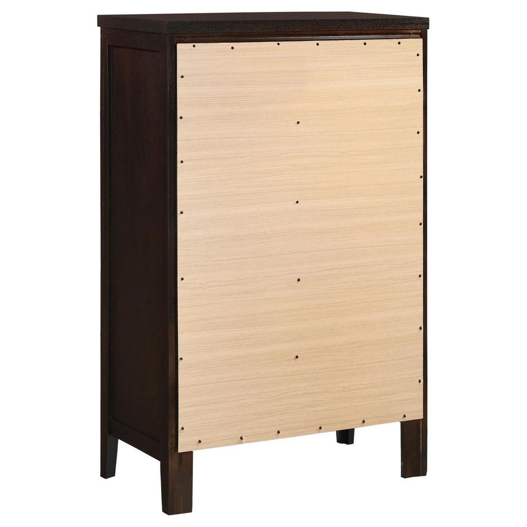 Con 48 Inch Tall 5 Drawer Dresser Chest, Silver Knobs, Cappuccino Brown - View 4
