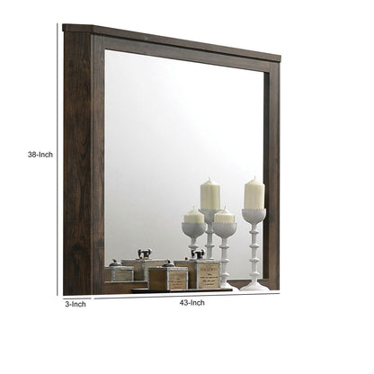 Transitional Style Wooden Decorative Mirror with Grooved Panels, Brown - View 5