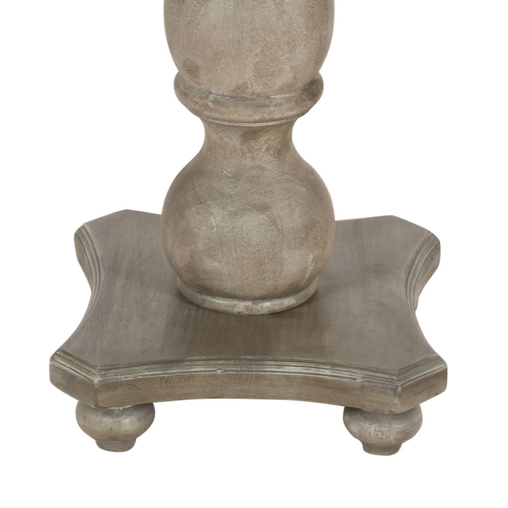 42 Inch Handcrafted Mango Wood Dining Table, Pedestal Base, Round Molded Top, Washed White, Gray - View 7