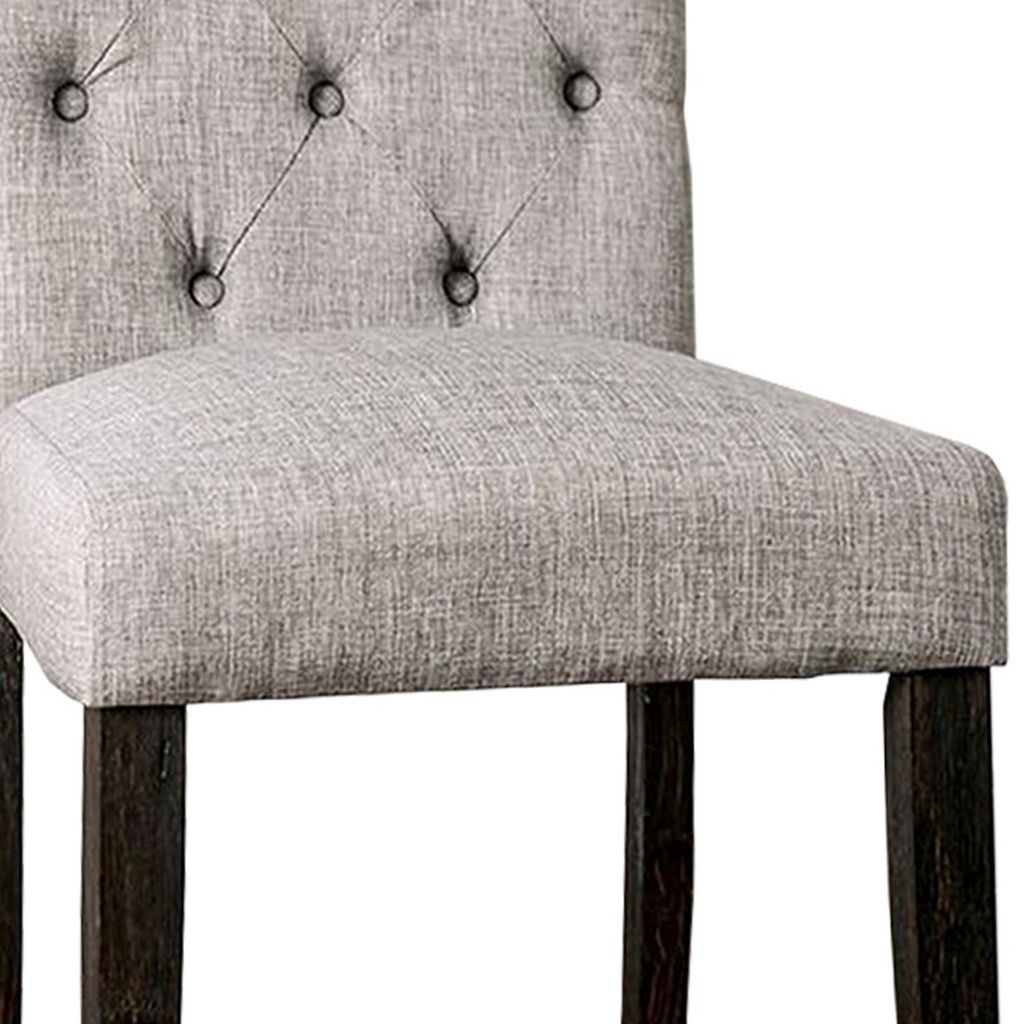 Side Chair with Button Tufted Backrest, Set of 2, Gray - View 3