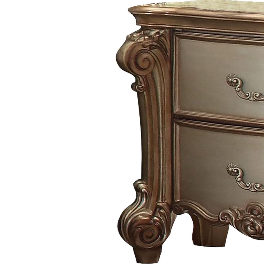 Wooden Nightstand with Two Drawers, Gold And Bone White - View 5