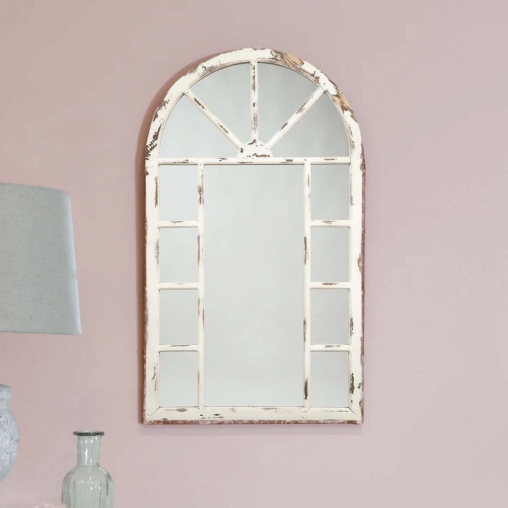 Wooden Window Pane Design Accent Mirror, Antique White - View 7