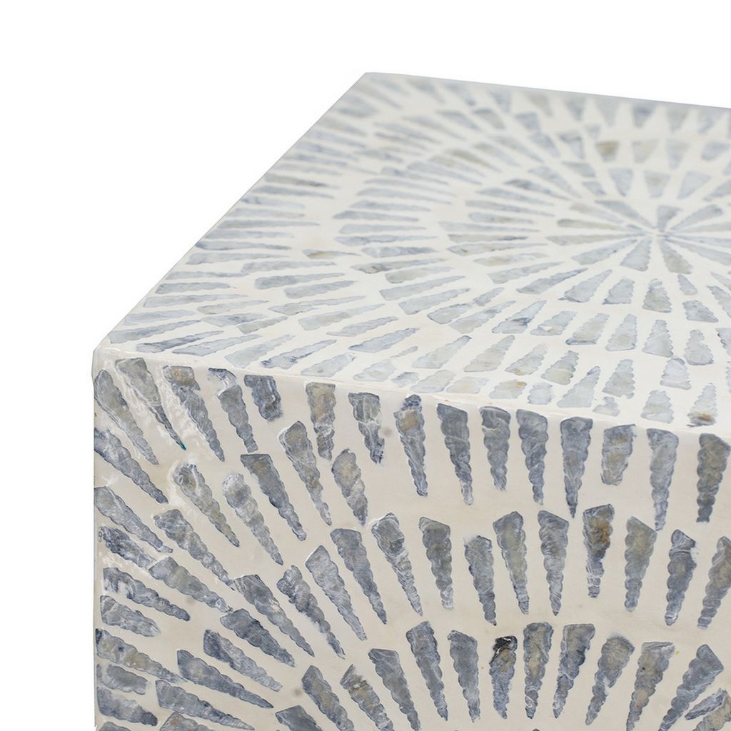 18 Inch Modern Capiz Accent Table Stool, Square, Gray Starburst Pattern - View 3