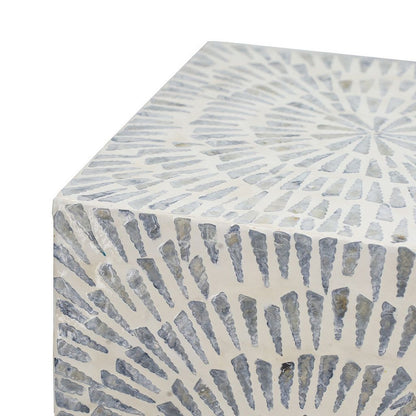 18 Inch Modern Capiz Accent Table Stool, Square, Gray Starburst Pattern - View 3