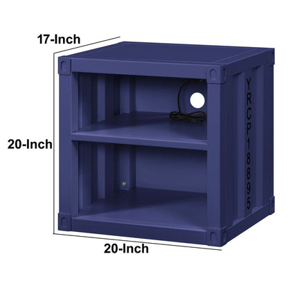 Metal Nightstand with 2 Open Compartment and USB Port, Blue - View 6