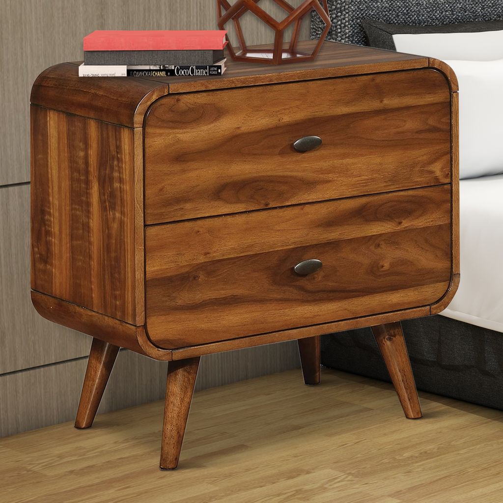 Wooden Nightstand with 2 Drawers, Dark Walnut Brown - View 6