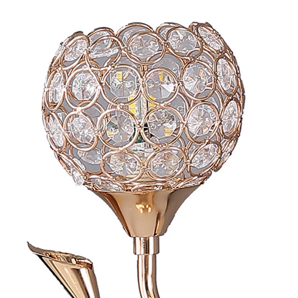 Metal Table Lamp with Floral Shade and Acrylic Crystals, Gold - View 3
