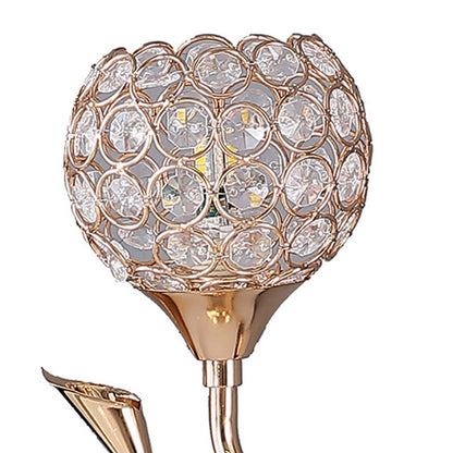 Metal Table Lamp with Floral Shade and Acrylic Crystals, Gold - View 3