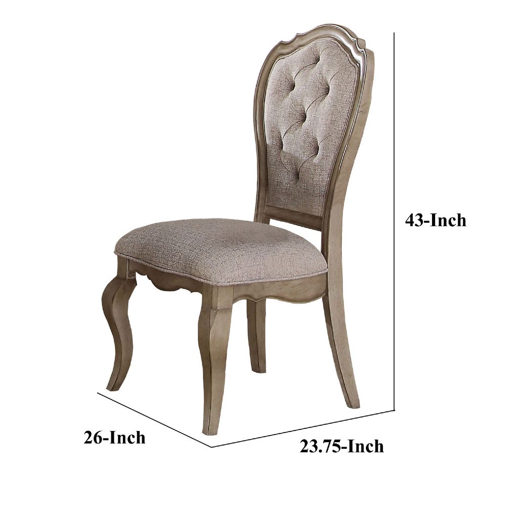 Button Tufted Upholstered Dining Side Chair, Set of 2, Beige - View 6
