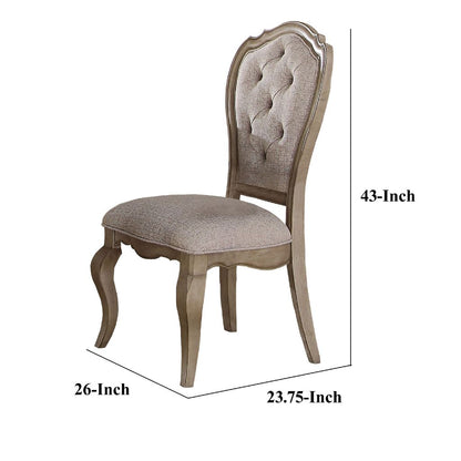 Button Tufted Upholstered Dining Side Chair, Set of 2, Beige - View 6