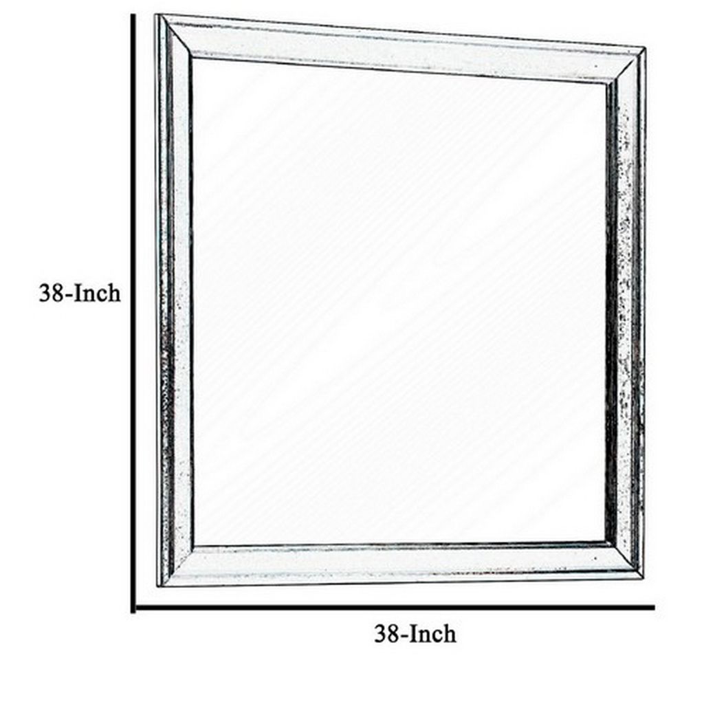 Square Molded Wooden Frame Dresser Mirror, Cherry Brown and Silver - View 6