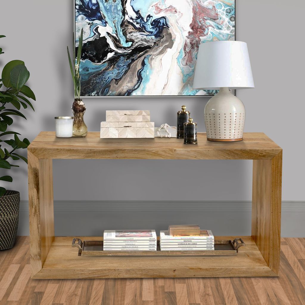 Keli 52 Inch Mango Wood Sideboard Console Table, Open Cube, 1 Shelf, Natural Brown - View 6