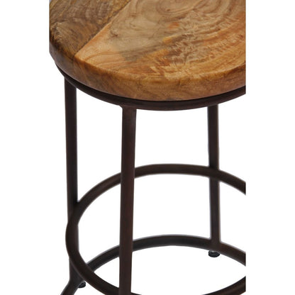24 Inch Mango Wood Counter Height Barstool With Iron Base, Brown And Black - View 3