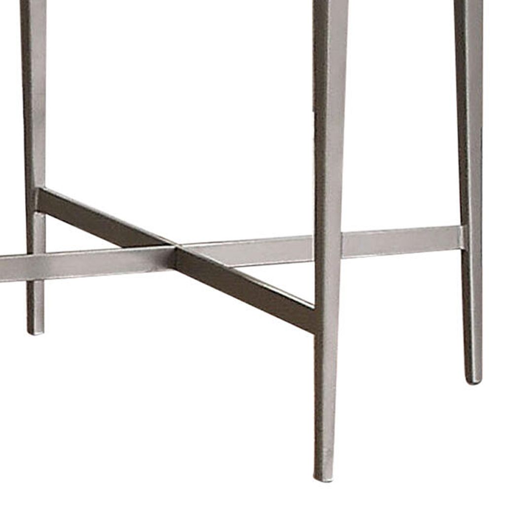 Round Glass Top Metal End Table with Sleek Tapered Legs, Silver - View 2