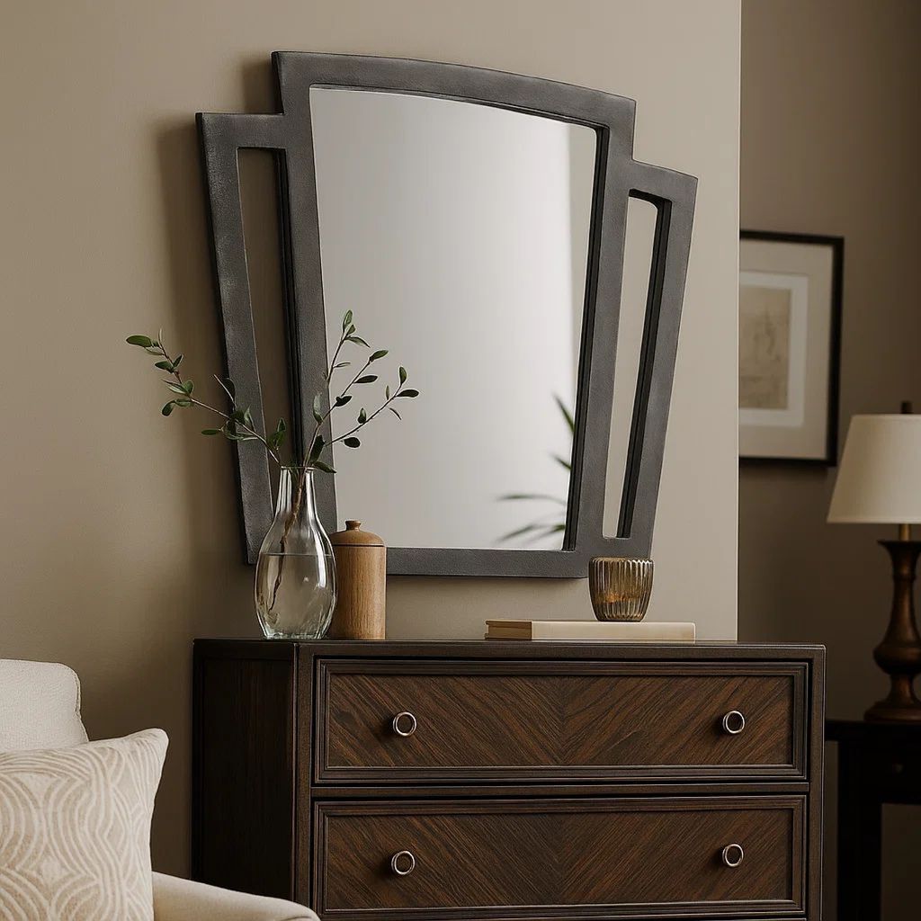 Tapered Fabric Frame Mirror with Mounting Hardware, Dark Gray - View 7