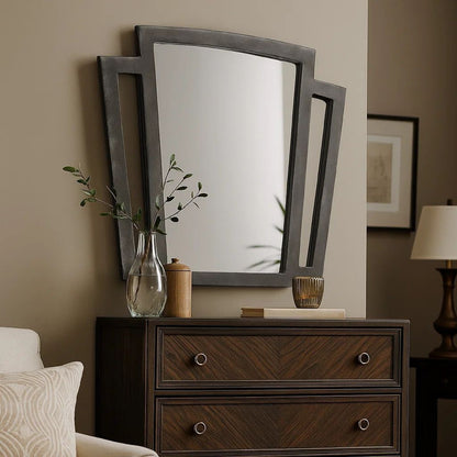 Tapered Fabric Frame Mirror with Mounting Hardware, Dark Gray - View 7
