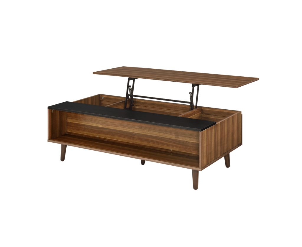 Wooden Coffee Table with Lift Top Storage and 1 Open Shelf, Walnut Brown - View 3