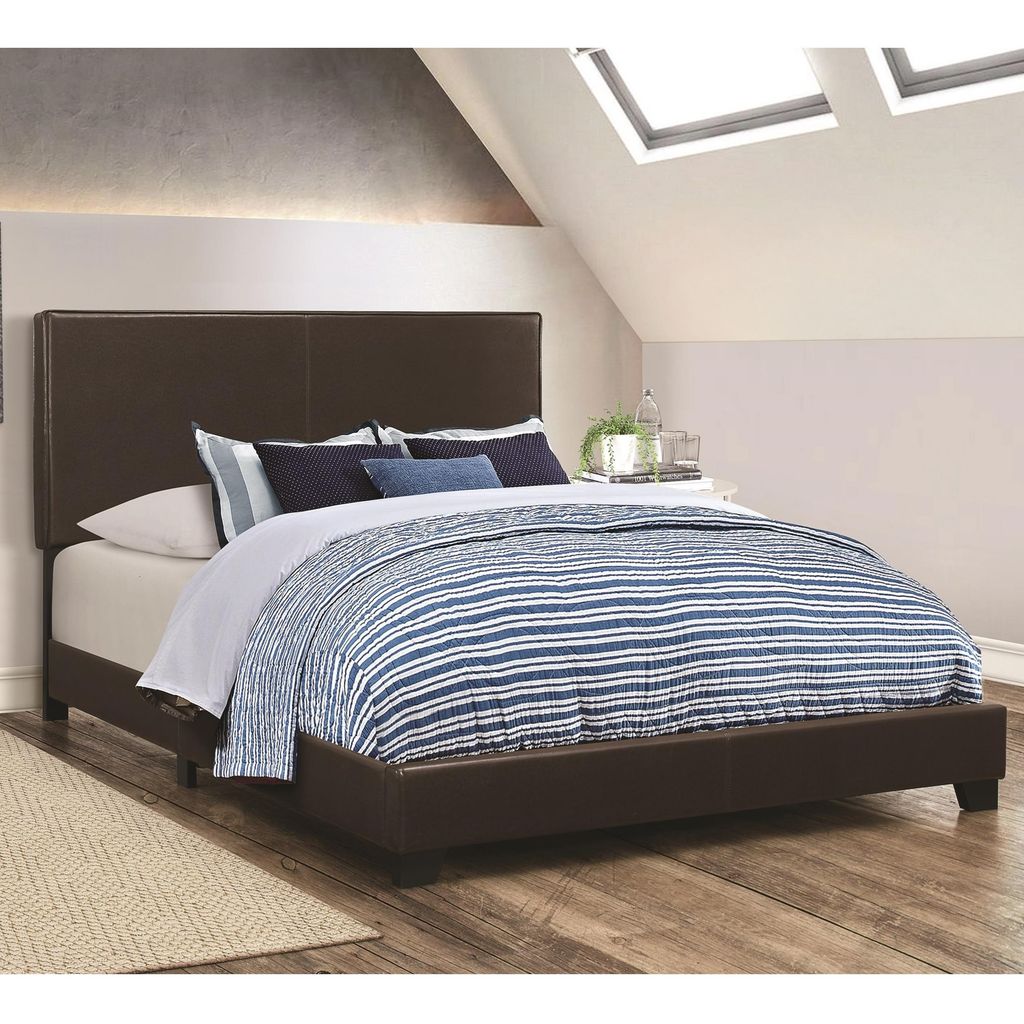 Leather Upholstered Platform Bed – Brown