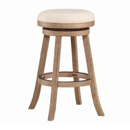 Liam 29 Inch Wood Barstool, Swivel Seat, High Density Foam Cushion, Ivory
