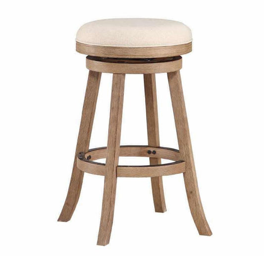 Liam 29 Inch Wood Barstool, Swivel Seat, High Density Foam Cushion, Ivory