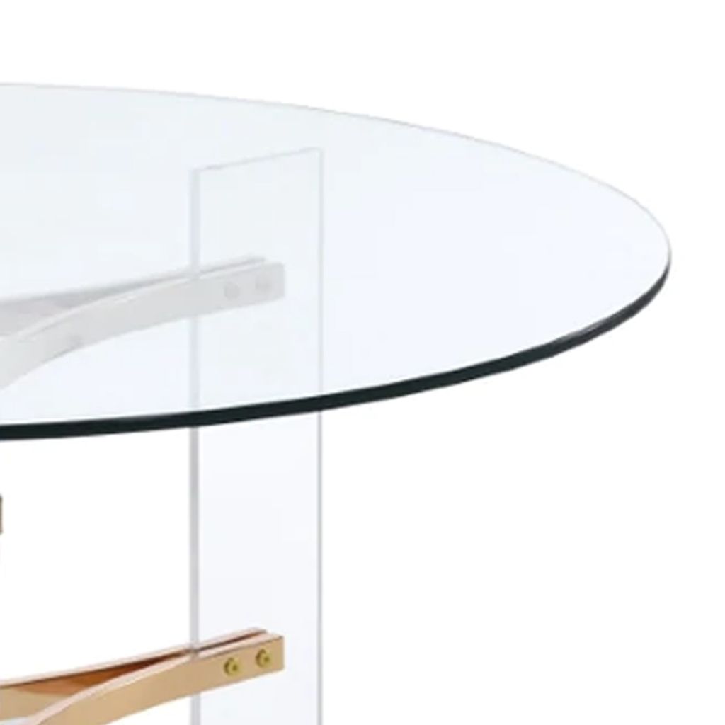 Hale 41 Inch Round Coffee Table, Glass Top, Acrylic Legs, Clear, Gold - View 3