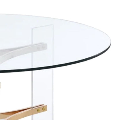 Hale 41 Inch Round Coffee Table, Glass Top, Acrylic Legs, Clear, Gold - View 3