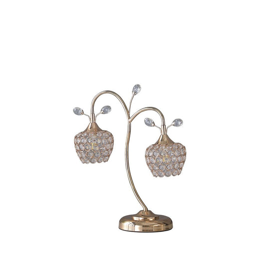 Floral Tree Design Metal Table Lamp with Dome Shade and Crystals, Gold