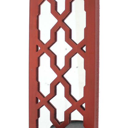 Quatrefoil Pattern Wooden Candle holder Set of 2 with Mirror Insert, Red - View 4