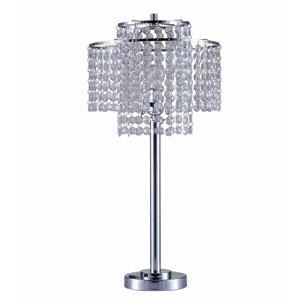 Metal Table Lamp with Hanging Acrylic Beads and USB Plugin, Silver