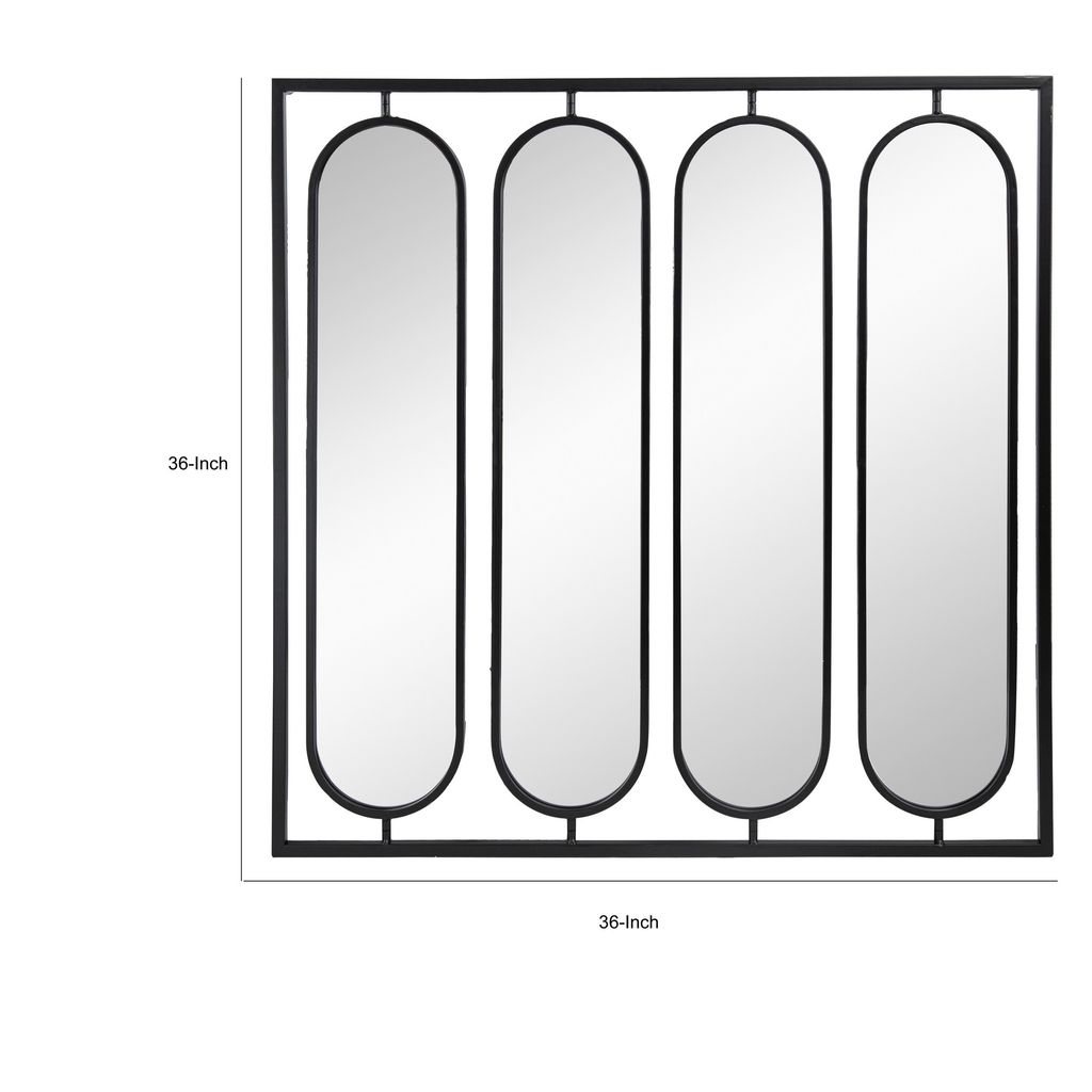 36 Inch Modern Wall Decor, 4 Swiveling Oblong Mirrors, Black Metal Frame - View 5