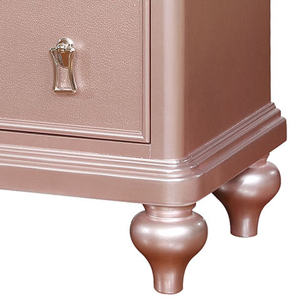 Contemporary Solid Wood Night Stand With Mirror Trim, Pink - View 5