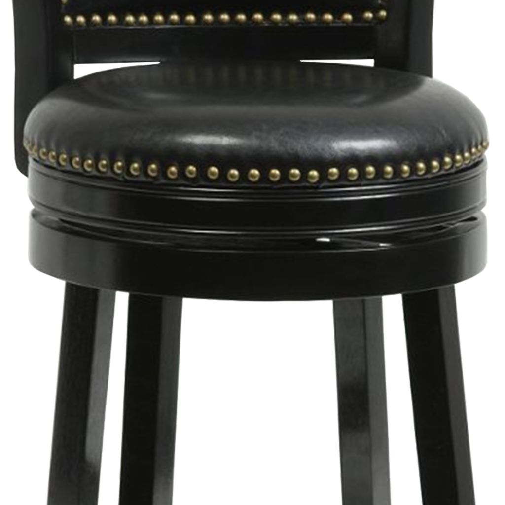 Nailhead Trim Round Leatherette Counter Stool with Flared Legs, Black - View 3