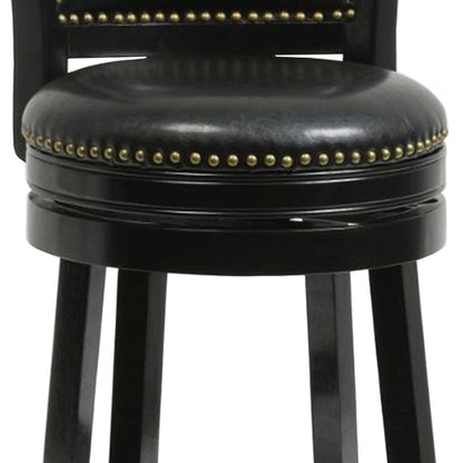 Nailhead Trim Round Leatherette Counter Stool with Flared Legs, Black - View 3