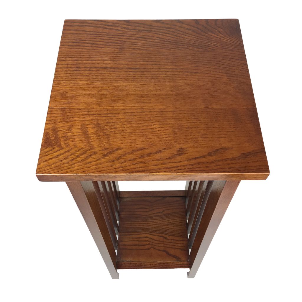 30 Inch Wooden Flower Stand with Bottom Shelf and Slatted Sides, Brown - View 3