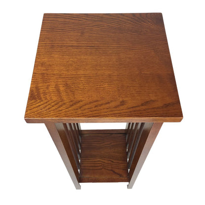 30 Inch Wooden Flower Stand with Bottom Shelf and Slatted Sides, Brown - View 3