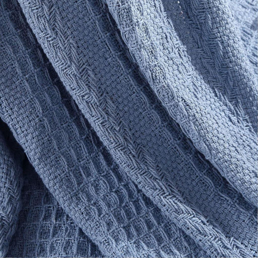Latina Cotton Throw with Decorative Fringe The Urban Port, Set of 2, Blue - View 5
