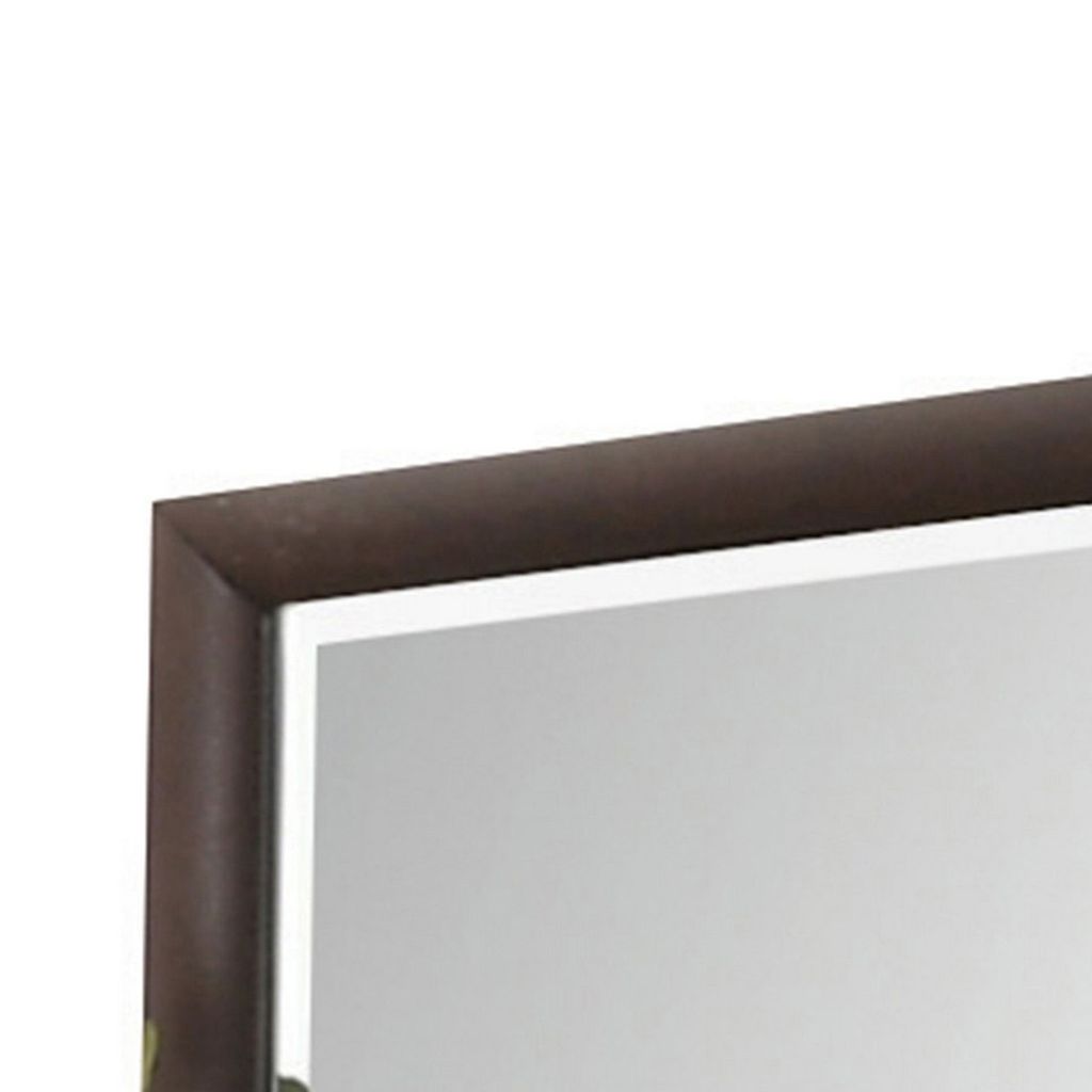 Wooden Rectangular Wall Mirror with Mounting Hardware, Brown - View 4