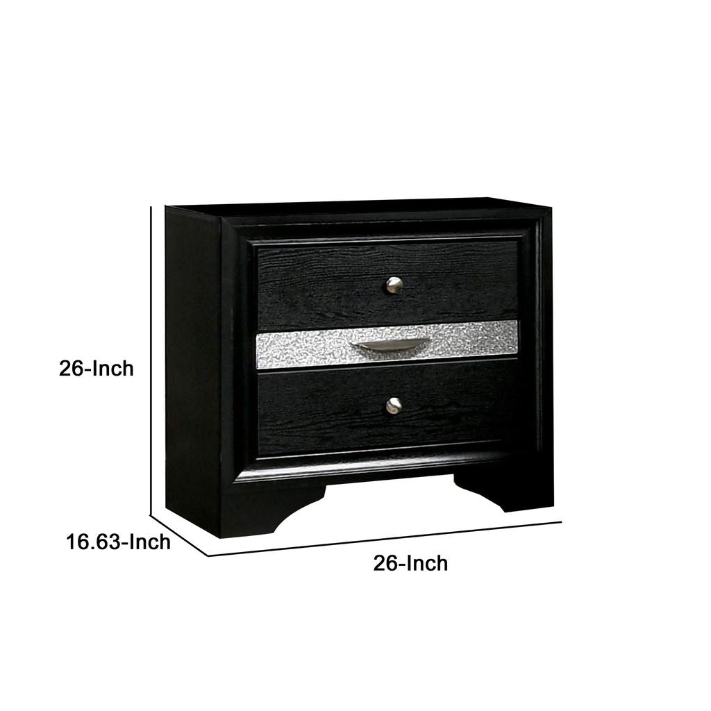 Nightstand with Silver Trim Accent and 1 Jewelry Drawer, Black - View 6
