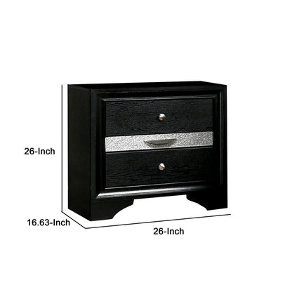 Nightstand with Silver Trim Accent and 1 Jewelry Drawer, Black - View 6