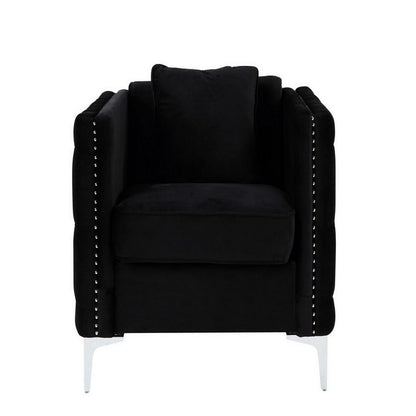 Zion 34 Inch Accent Chair with Throw Pillow, Handmade Tufted, Black Velvet - View 2