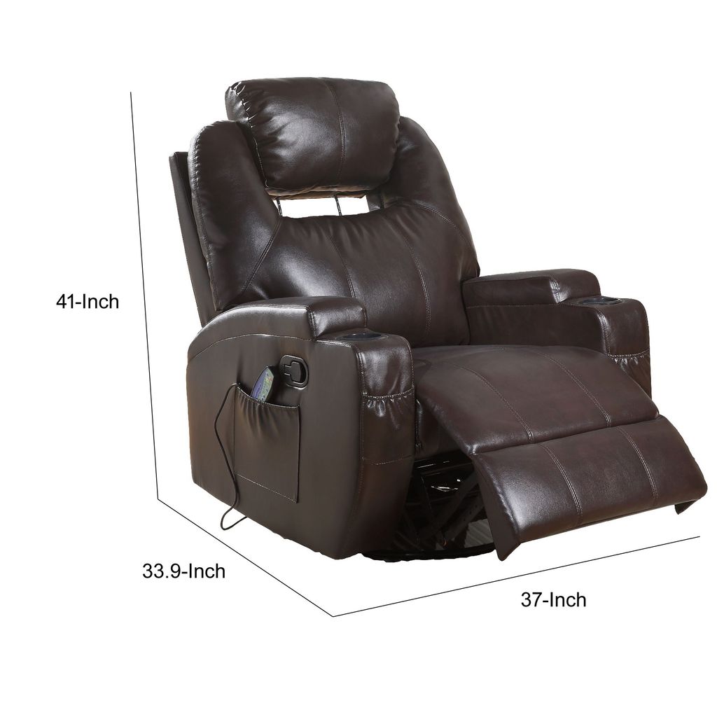 Contemporary Polyurethane Upholstered Metal Rocker Recliner with Swivel, Brown - View 6