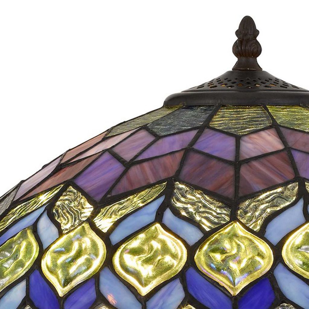 120 Watt Tiffany Table Lamp with Engraved Base, Multicolor - View 3
