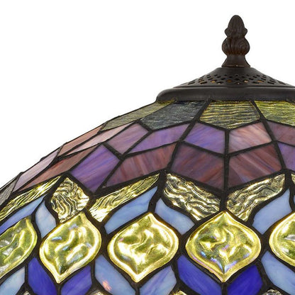 120 Watt Tiffany Table Lamp with Engraved Base, Multicolor - View 3